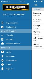 Mobile Remote Deposit menu