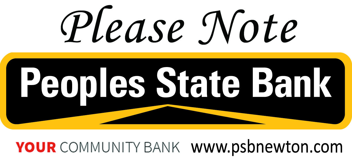 Peoples State Bank logo with slogan and website and Please Note message